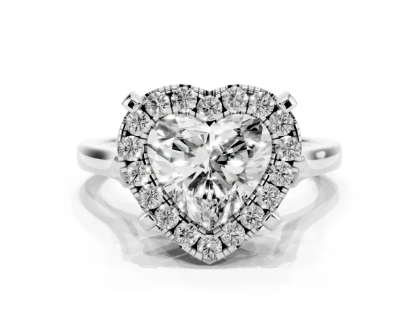 Heart Cut Diamond Cluster Halo Solitaire with Four-Prong Setting Platinum