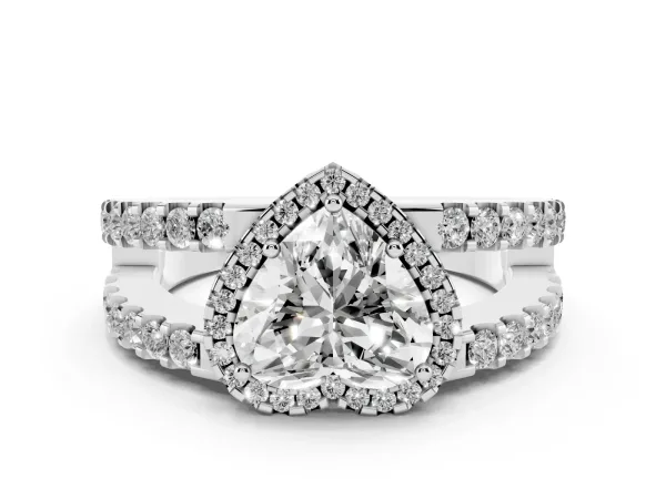 Heart Cut Cut Halo Split Shank Diamond Ring with Four-Prong Setting White gold