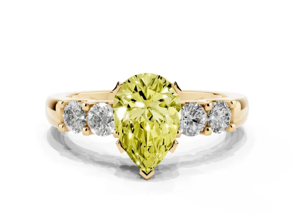 Fancy Yellow Pear Cut Brilliant Cut Diamond Five-Stone Prong Set Engagement Ring with Channel Band Yellow gold