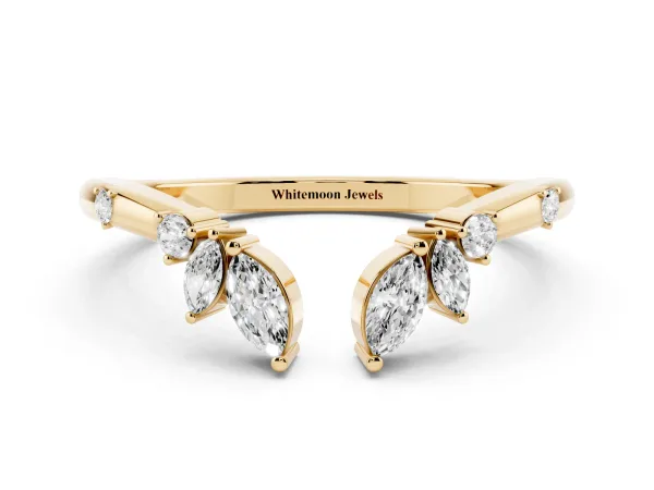 Open Marquise Cluster Diamond Band with Prong Setting Yellow gold