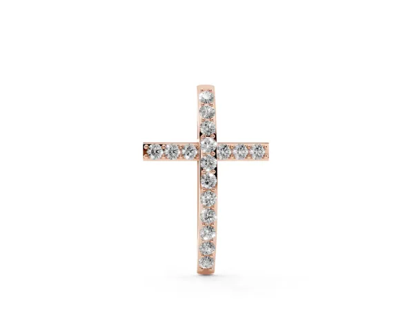 Pavé Round Diamond Cross Pendant with Prong Setting Rose gold