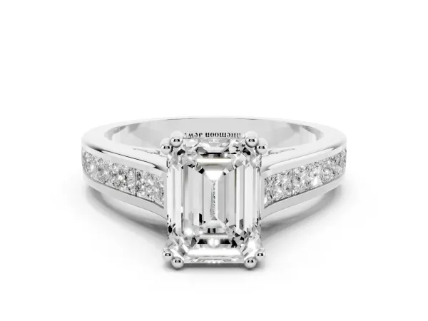 Emerald Cut Cut Channel Set Solitaire Engagement Ring with Prong Setting White gold
