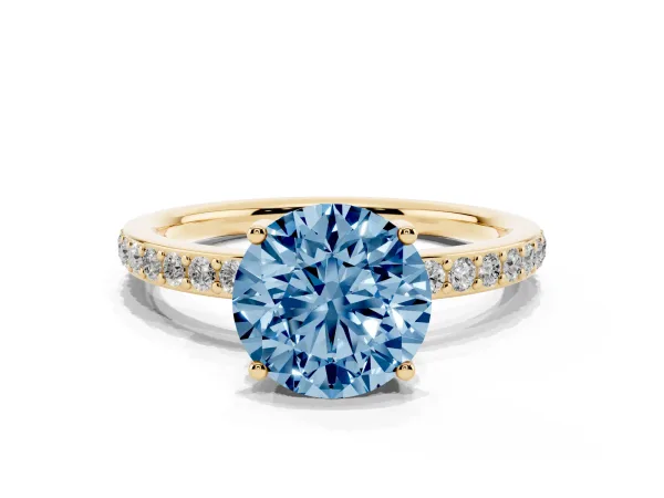 Fancy Blue Round Cut Cut Diamond Pavé Band Ring with Four-Prong Setting Yellow gold