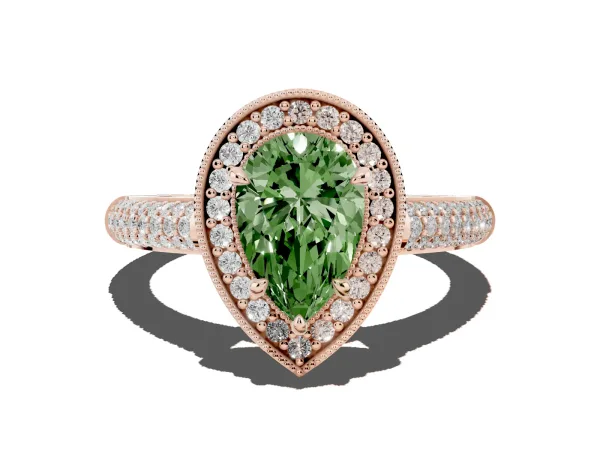 Fancy Green Pear Cut Cut Halo Diamond Pave Band with Four-Prong Setting Rose gold