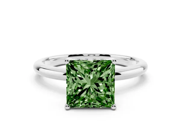 Fancy Green Princess Cut Cut Solitaire Engagement Ring with Four-Prong Setting and Classic Band Platinum