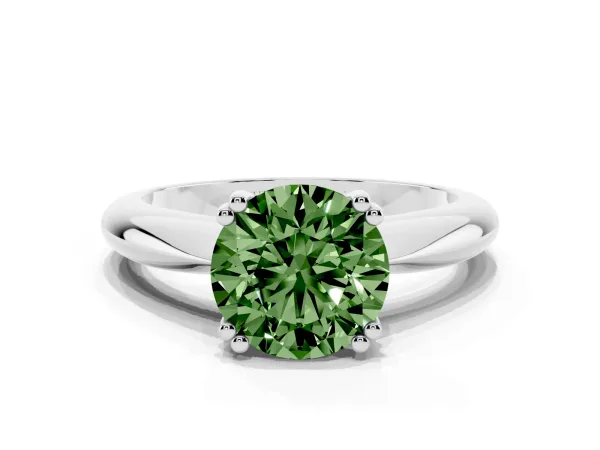 Fancy Green Round Cut Cut Solitaire Engagement Ring with Tapered Band and Four-Prong Setting White gold