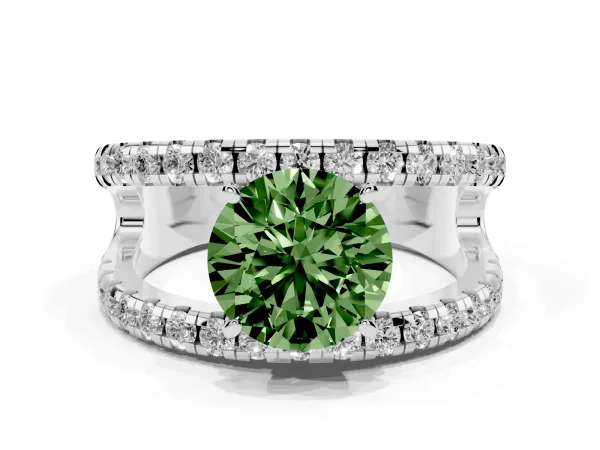 Fancy Green Round Cut Solitaire Split Shank Pave Diamond Ring Platinum