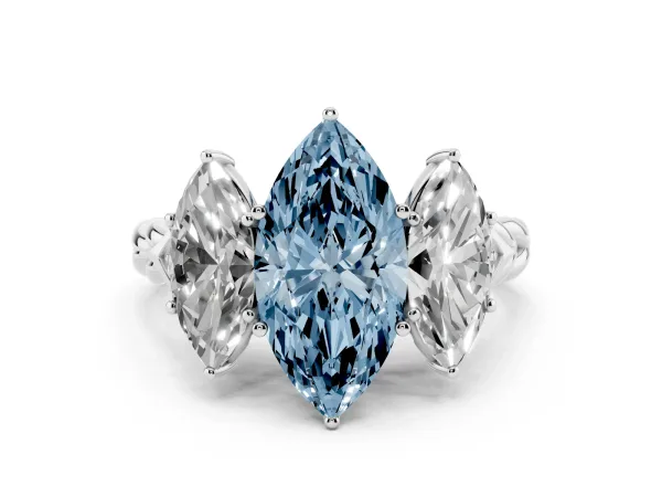 Fancy Blue Three-Stone Marquise Cut Diamond Braided Band Ring with Four-Prong Setting White gold