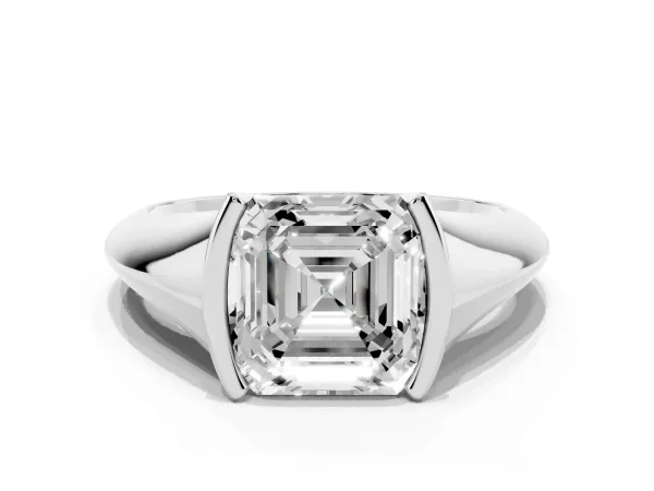 Asscher Cut Solitaire Tension Set Diamond Ring White gold