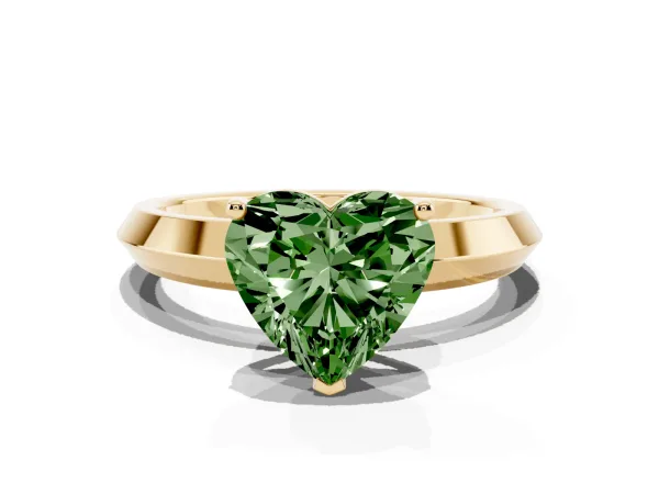 Fancy Green Heart Cut Cut Solitaire Engagement Ring with Flat Band and Four-Prong Setting Yellow gold
