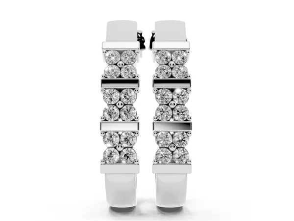 Round Diamond Channel-Set Hoop Earrings with Four-Prong Setting White gold