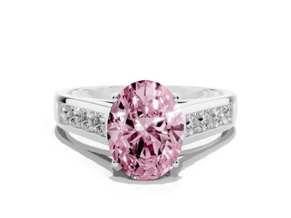 Fancy Pink Oval Cut Brilliant Channel-Set Solitaire Ring with Four-Prong Setting White gold