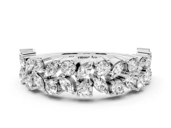 Pave Marquise and Round Diamond Eternity Band with Prong Setting White gold