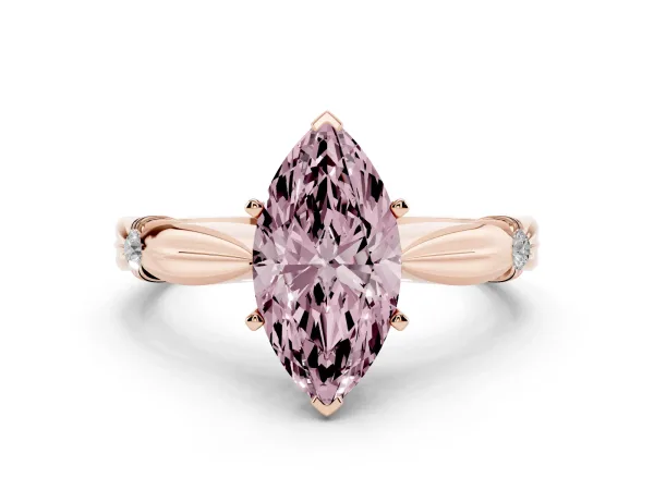 Fancy Pink Marquise Cut Solitaire Diamond Twisted Band with Four-Prong Setting Rose gold