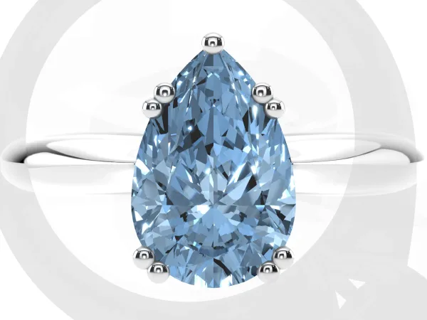 Fancy Blue Pear Cut Cut Solitaire Engagement Ring with Tapered Band and Four-Prong Setting Platinum