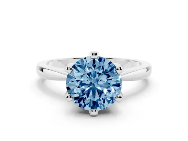 Fancy Blue Round Cut Solitaire Engagement Ring with Six-Prong Setting and Tapered Band White gold