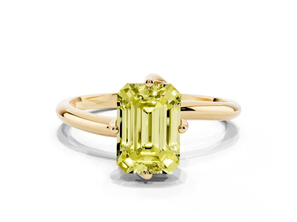 Fancy Yellow Emerald Cut Diamond Solitaire Engagement Ring with Four-Prong Setting and Classic Band Yellow gold