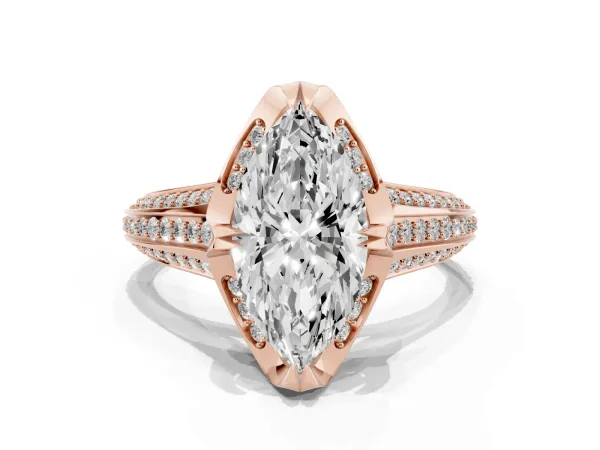Marquise Cut Solitaire Pave Split Shank Ring with Four-Prong Setting Rose gold