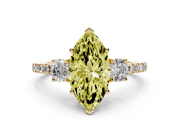 Fancy Yellow Three-Stone Marquise Cut Cut Diamond Pavé Band with Prong Setting Yellow gold