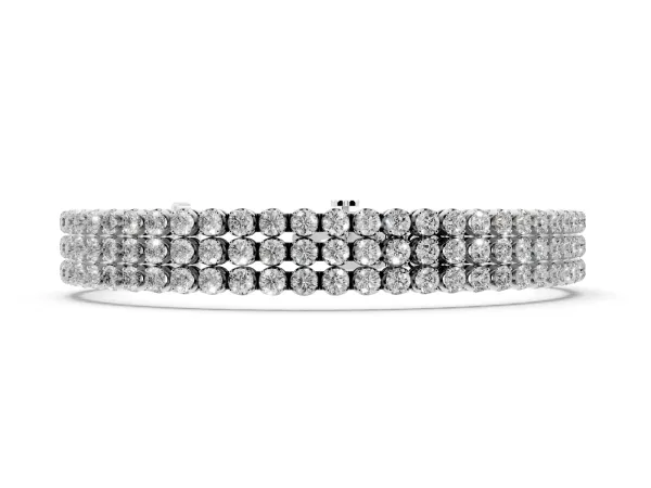 Three-Row Round Diamond Tennis Bracelet with Bezel Setting Silver