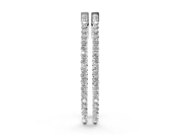 Round Diamond Hoop Earrings with Pave Setting and Shared Prong Silver