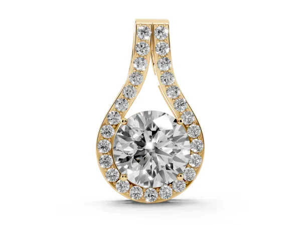 Round Halo Prong Set Pendant Yellow gold
