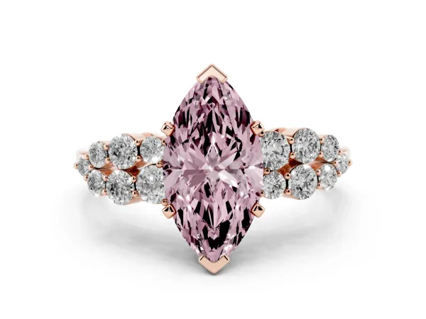 Fancy Pink Marquise Cut Cluster Diamond Engagement Ring with Pavé Band and Four-Prong Setting Rose gold