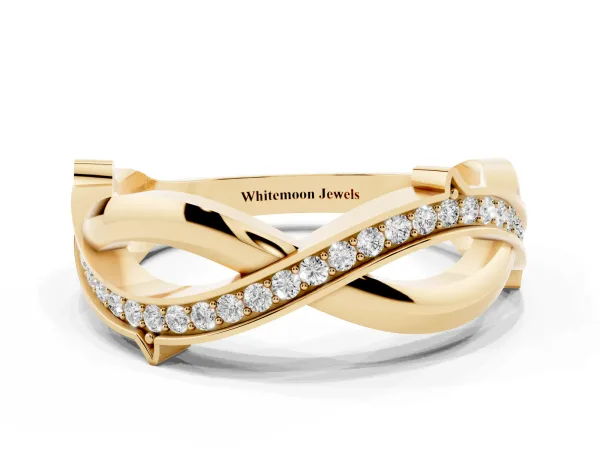 Pavé Round Diamond Twist Band with Channel Setting Yellow gold
