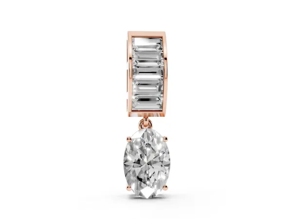 Oval and Baguette Diamond Drop Pendant Rose gold