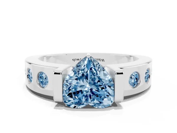 Fancy Blue Heart Cut Brilliant Channel-Set Diamond Ring with Bezel Prong Setting Platinum