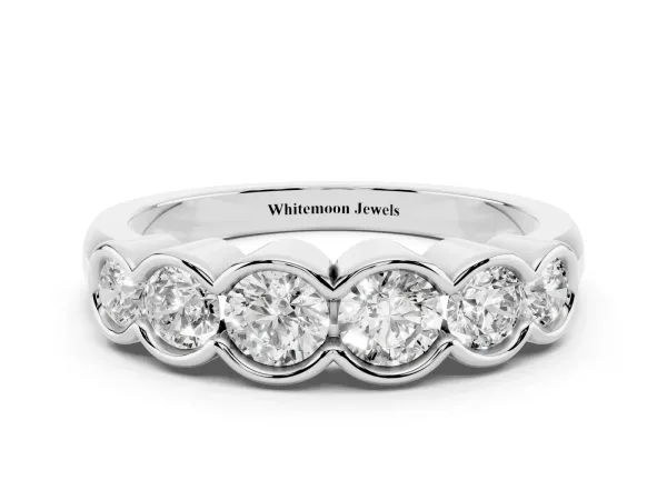 Round Diamond Scalloped Bezel Set Eternity Band Silver