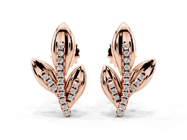 Round Diamond Olive Branch Stud Earrings Rose gold