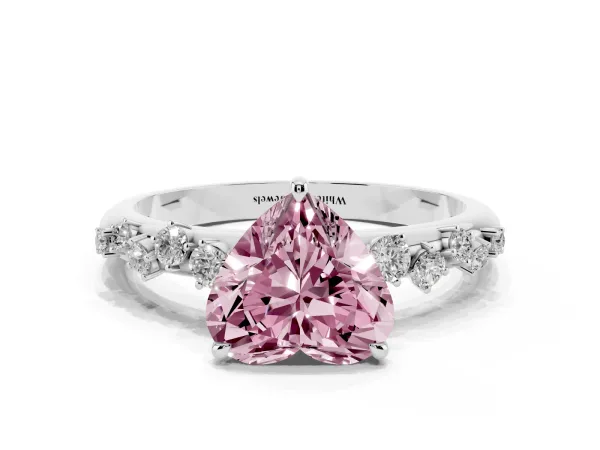 Fancy Pink Heart Cut Diamond Cluster Prong-Set Solitaire Ring White gold