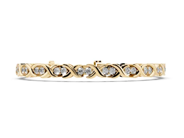 Round Diamond Tennis Bracelet with X-Link Band and Prong Setting Yellow gold