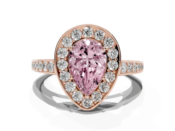Fancy Pink Pear Cut Halo Pavé Diamond Engagement Ring with Bezel Setting Rose gold