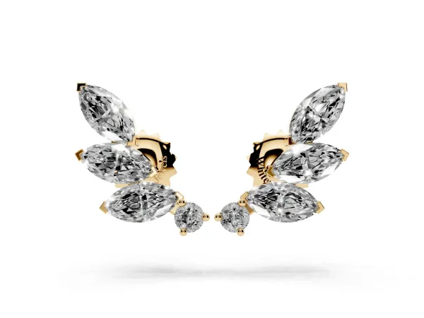 Marquise and Round Diamond Ivy Climber Earrings Yellow gold