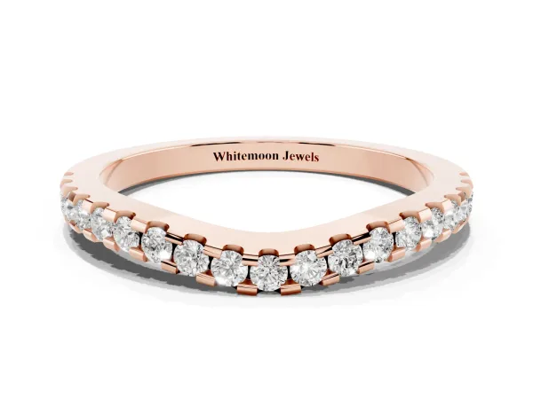 Pavé Round Diamond Curved Wedding Band Rose gold