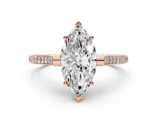 Marquise Cut Solitaire Diamond Ring with Channel Set Band and Bezel Prong Setting Rose gold
