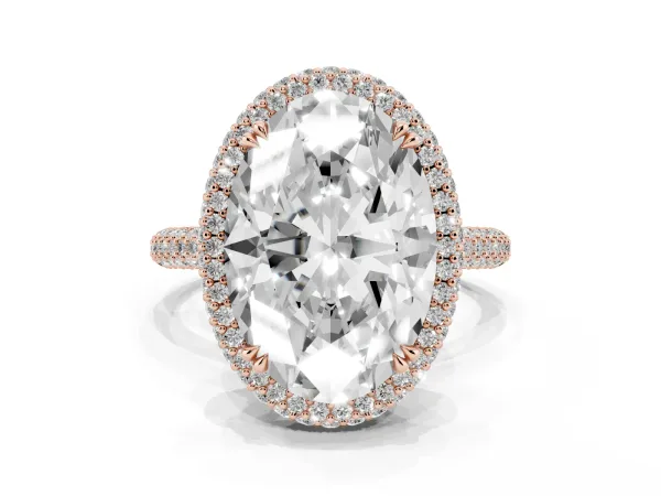 Oval Diamond Halo Ring with Round Diamond Accents Rose gold