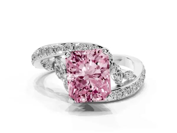 Fancy Pink Radiant Cut Solitaire with Pavé Twist Band and Four-Prong Setting White gold