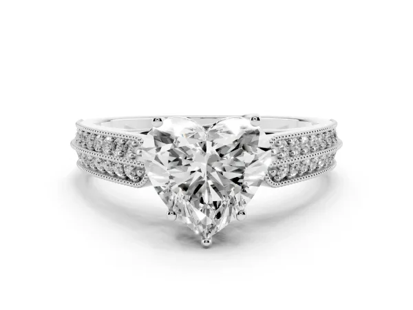 Heart Cut Cut Pave Split Shank Engagement Ring with Four-Prong Setting Platinum