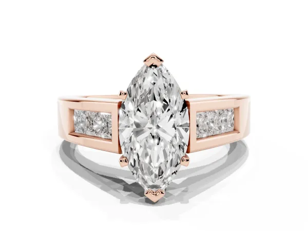 Marquise Cut Cut Channel Set Solitaire Ring with Four-Prong Setting Rose gold