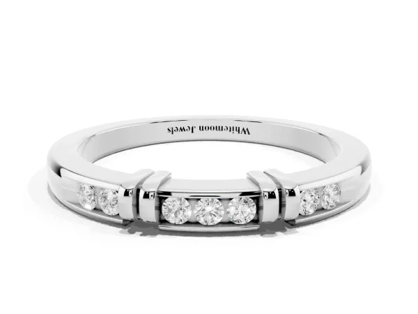 Channel Set Round Diamond Half-Eternity Band with Bar Prong Setting White gold