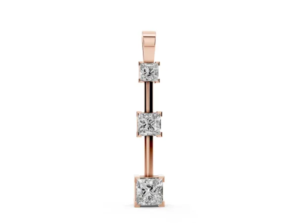 Three-Stone Princess Cut Prong Set Pendant Rose gold