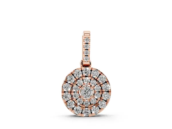 Round Double Halo Diamond Pendant with Pavé Setting Rose gold