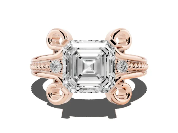Asscher Cut Solitaire Twisted Band Scroll Prong Ring Rose gold