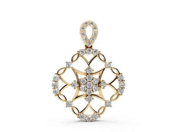 Round Diamond Halo Pendant with Pavé Setting Yellow gold