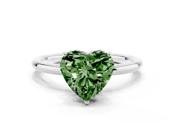 Fancy Green Heart Cut Solitaire Diamond Ring with a Classic Band and Four-Prong Setting White gold