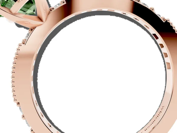 Fancy Green Oval Cut Solitaire with Pavé Band and Four-Prong Setting Rose gold