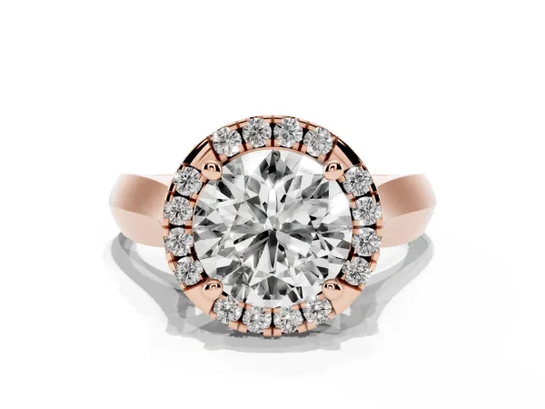 Round Cut Cut Halo Solitaire Engagement Ring with Square Band and Four-Prong Setting Rose gold